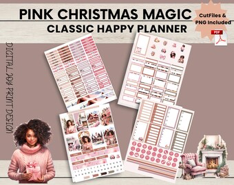 Pink Christmas Magic Weekly Sticker Kit | Classic Happy Planner |Christmas Planner Stickers | Digital & Printable Kit