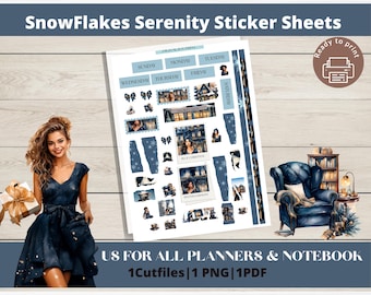 Snowflakes Serenity Sticker Sheet| Printable Planner for bullet Notebook| Happy Planner| Erin Condren| Blue Winter Christmas Spread