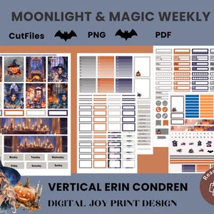 Moonlight Magic Weekly Sticker Kit | Halloween Planner Stickers | Erin Condren Vertical Printable Kit | Digital Download