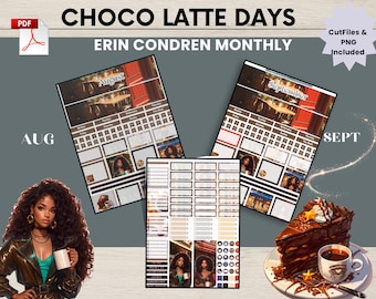 Choco Latte Monthly Planner Stickers: August September Kit (Digital Download, PDF, PNG, Silhouette Files)