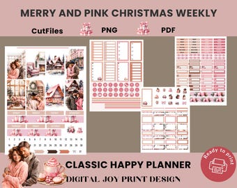 Merry and Pink Christmas Weekly Sticker Kit | Classic Happy Planner |Christmas Planner Stickers | Digital & Printable Kit