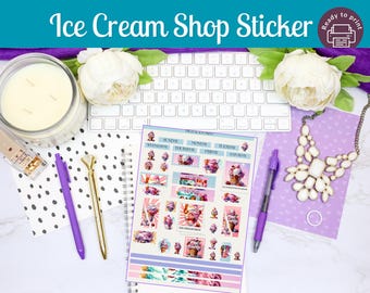 Ice Cream Shop Sticker Sheet| Printable Planner for bullet Notebook| Happy Planner| Erin Condren| Sweet Spread
