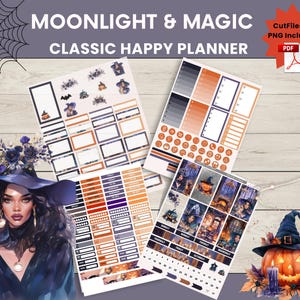 Moonlight Magic Weekly Planner Stickers: Halloween Happy Planner Kit (Digital & Printable)