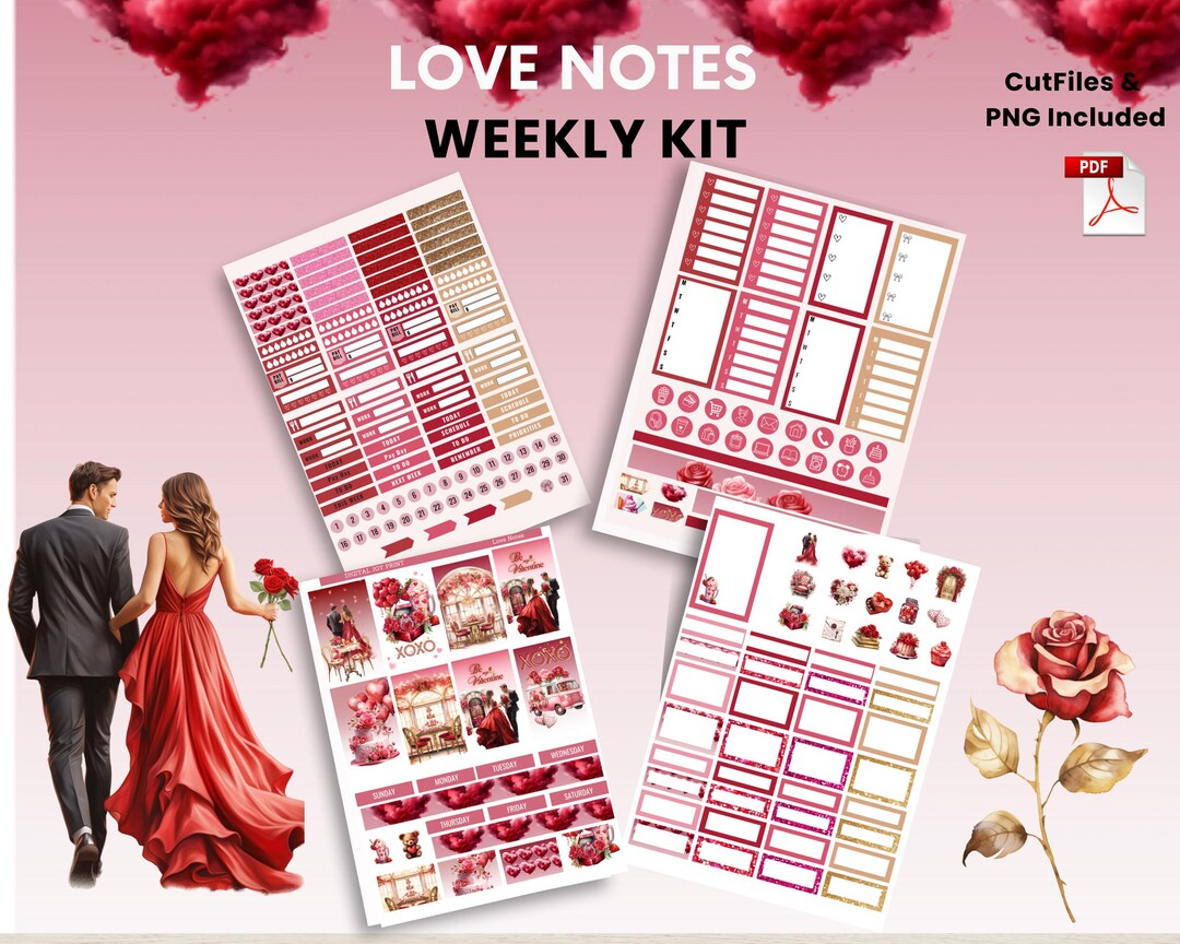 Sweet Notes Sticker Love Notes Valentine Weekly Sticker Kit | Happy Planner Classic | Pink ...