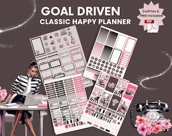 Goal Driven Black Woman Weekly Sticker Kit | Printable & Digital Planner Stickers | Classic Happy Planner