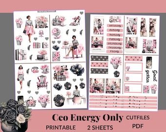 Klistermärkesark med endast VD-energi | Planerark med Boss Babe | Utskrivbara filer)