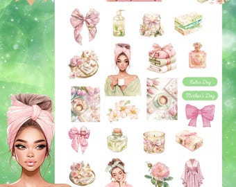 Relax Day Sticker Sheet: Cozy Self-Care Planner Decor (Digital Download)