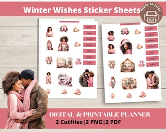 Winterwünsche Stickerbogen, Digitaler Planer für Happy Planner, Journal, Weihnachtsthema