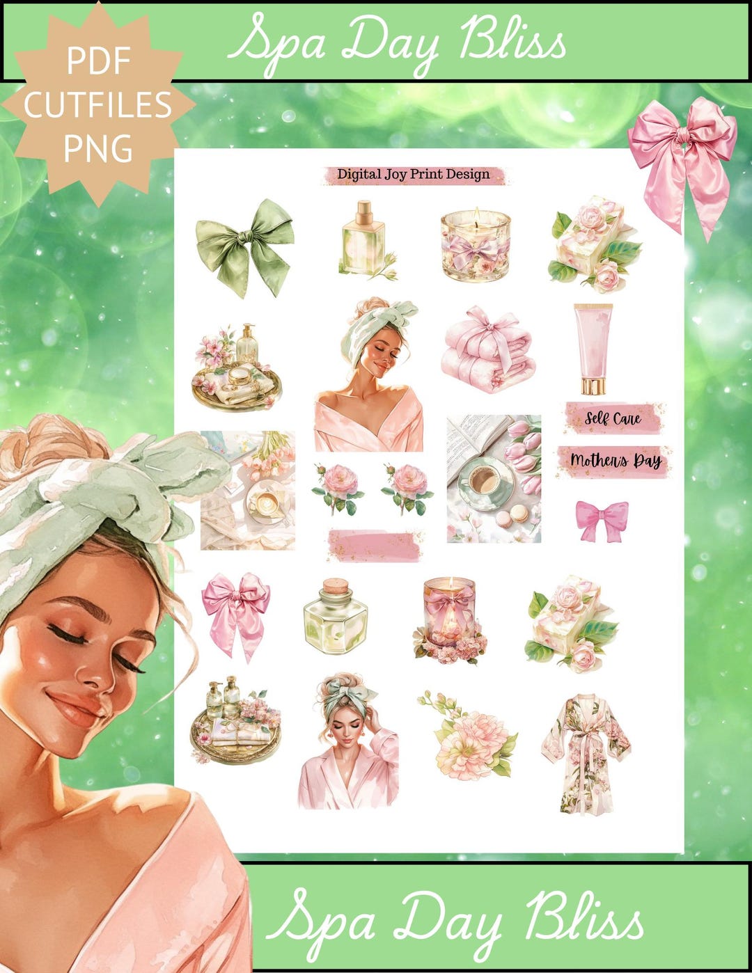 Spa Day Bliss Printable Sticker Sheet, Digital Planner for Happy ...