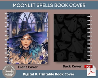 Moonlit Spells Book Cover: Halloween Witch Planner |Digital PDF