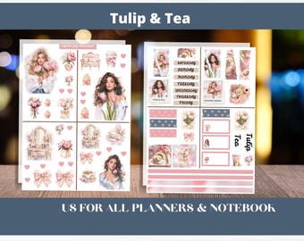 Tulip and Tea Stickers Set|  2 Sticker Aesthetic Stickers | Ready To Ship