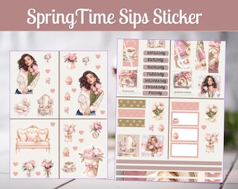 SpringTime Sips Stickers Set|  2 Sticker Aesthetic Stickers | Ready To Ship