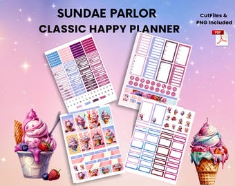 Sundae Parlor Ice Weekly Planner Kit | Classic Happy Planner Weekly Stickers | Ice Cream Planner Kit | Summer Pastel Sticker Set |