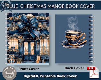 Blue Christmas Manor Book Cover| Journal, Notebook | Big Happy Planner | Classic Happy Planner Cover |  Printable PDF