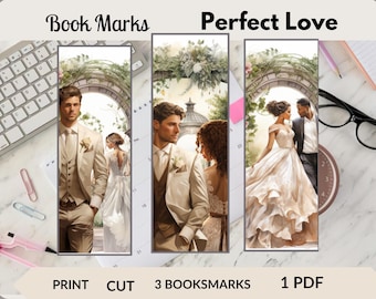 Perfekte Liebe Lesezeichen | 3 Hochzeit Thema Printable | Fügen Sie eine Szene