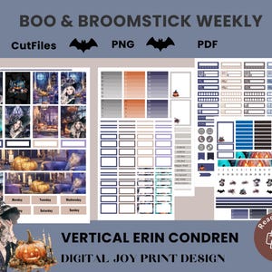 Boo and Broomstick Weekly Sticker Kit | Halloween Planner Stickers | Erin Condren Vertical Printable Kit | Digital Download