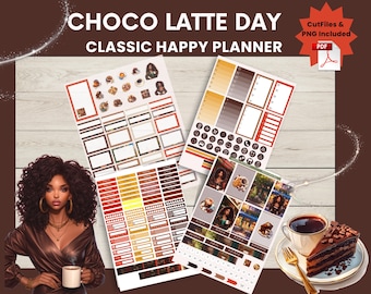 Choco Latte Day Wochenaufkleber | Druckbare Planer Aufkleber | Schokoladenkuchen inspirierte digitale Aufkleber | CoffeeLover Wochenplanung|