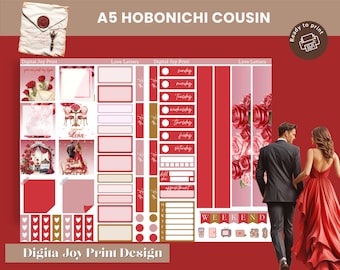 Liebesbriefe Hobonichi Cousin | Ein 5-wöchentlich druckbares Sticker-Kit | Valentinstag Thema