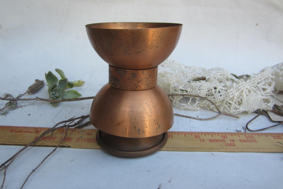 Spun copper hemispheres NYC apartment loft mantle art objects Etsy