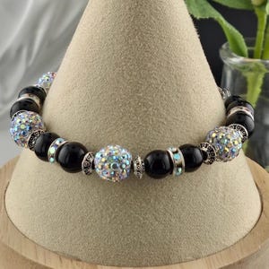 Genuine Onyx Beaded Bracelet | Silver‑Toned Toggle Clasp | Elegant Black Gemstone Jewelry