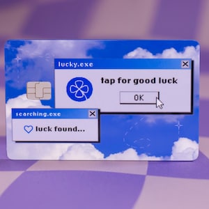 Y2K Retro Computer Card Skin | Holographic Clouds, Pixel Windows (Credit Card Decal)