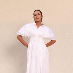White shirt dress | Semi formal dress | White cotton outfit | Summer dress | Office event | Button down | Maxi Dress | Work wear | Collared
