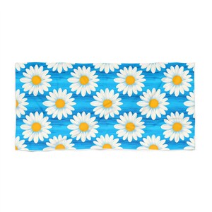 Serviette de plage marguerite lumineuse sur fond bleu, couverture de plage à motif floral, serviette de piscine d'été, accessoire de vacances et cadeau amusant pour amoureux de la plage