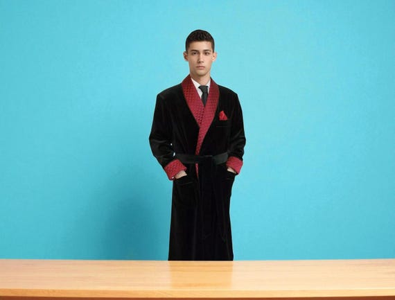 Men Black Velvet Smoking Jacket, Quilted Gold Collar & Cuffs, Luxury Dinner  Party Robe Coat Vintage Lounge Wear Smoking Gown Husband Gifts - Etsy