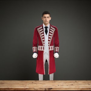 Red Wool Military Tailcoat: Gothic Steampunk Parade Costume