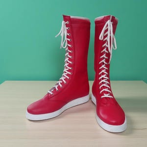Handmade Wrestling Long Boots, Leather Wrestling Shoes, Men Pro Wrestling Shoes, Professional Wrestling Boots, Custom Wrestling Lace Up Boot