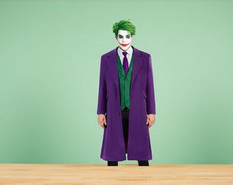 Joker Cosplay Overcoat, Men's Heath Ledger Long Trench Coat, Handmade Joker Purple Coat, Cosplay Gothic Coat for Halloween Party Gifts