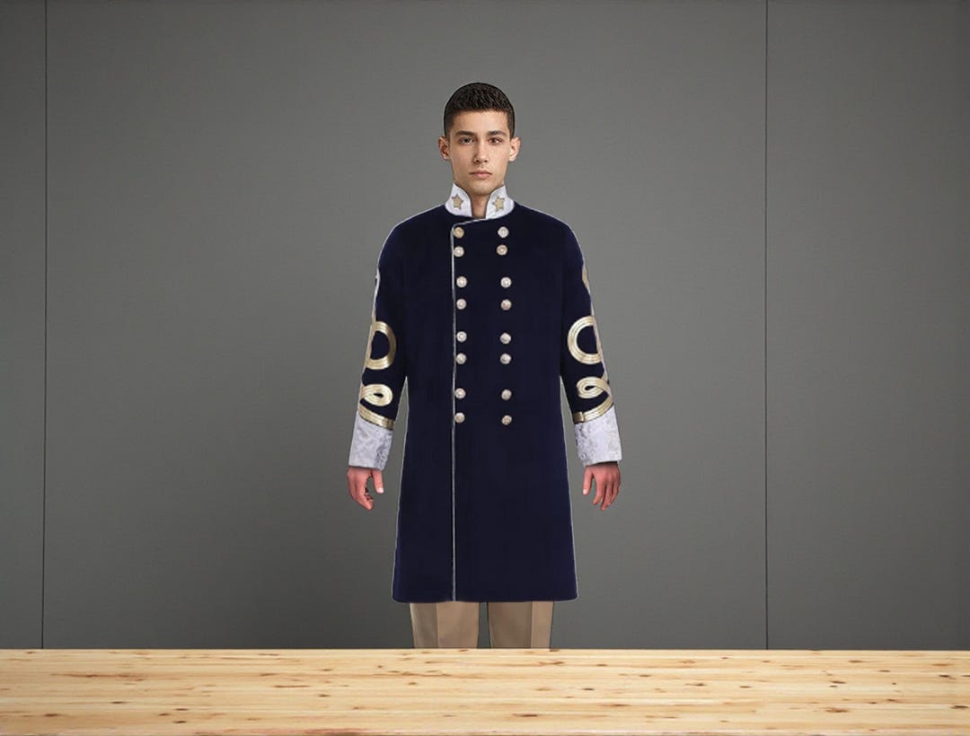 Civil War Confederate Officer Coat, Adult Commander Wool Trench Jacket ...