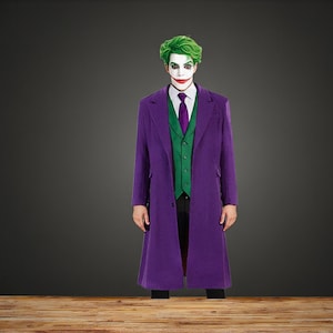 Joker Purple Trench Coat, Men’s Cosplay Costume Heath Ledger Overcoat, Handmade Villain Joker Outfit, Custom Halloween Party Coat Gifts