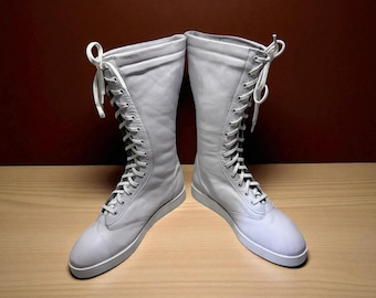 Handmade Wrestling Long Boots, Leather Wrestling Shoes, Men Pro Wrestling Shoes, Professional Wrestling Boots, Custom Wrestling Lace Up Boot
