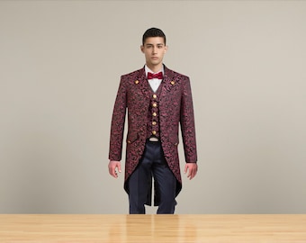 Brocade Steampunk Tailcoat For Men, Handmade Vintage Parade Jacket, Gothic Victorian Wedding Coat, Historical Mens Coat, Gift for Husband