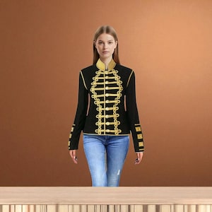Chaqueta de húsar de terciopelo: abrigo militar gótico steampunk de desfile para mujer