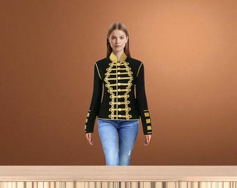 Velvet Hussar Jacket: Women's Gothic Steampunk Military Parade Coat
