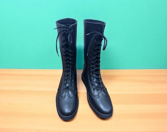 Handmade Long Wrestling Boots | Men’s Black Leather Pro Wrestling Shoes | Custom Combat Lace Up Boots | Wrestler Training Gear, Husband Gift