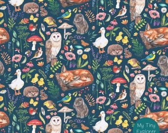 Woodland Meadow, Foxes, Wildflowers, Hand Drawn Kids Seamless Repeating Pattern, 5 Different Colourways, Digital File for Commercial Use