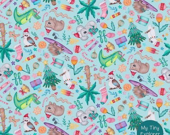 Aussie Christmas Design! Hand Drawn Kids Seamless Repeating Pattern, 5 Different Colourways, Digital File for Commercial Use