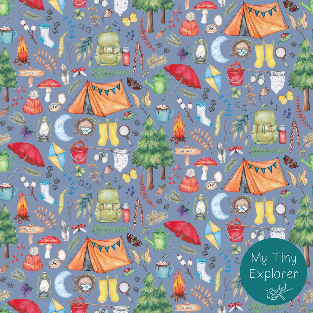 Adventure Camping Hand Drawn Kids Seamless Repeating Pattern, 5 ...