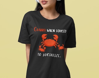 Camiseta com Caranguejos de Desenho Animado | Camiseta Divertida para Introvertidos