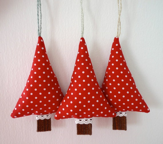 Items similar to Lovely Fabric Christmas Tree Holiday Ornaments Set of