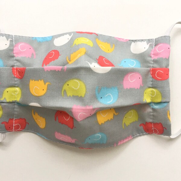 Organic Cloth Face Mask/ Washable Mouth Mask/ Anti Dusk Face Mask/ Pet Groomer Mask/ Go Travel Mask/ Colourful Elephants in Grey