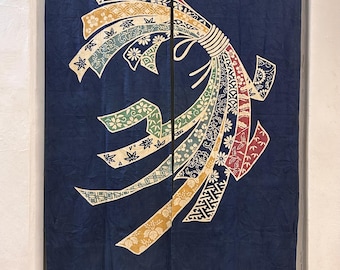 Traditional Japanese Noren – Indigo Ribbon Pattern Door Curtain
