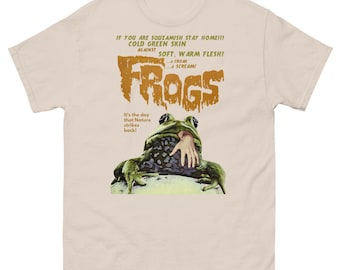 Retro Horror Graphic Tee | 1970s Cult Nature Strikes Back Shirt | Vintage Spooky Frog Art Top | Classic Scary Movie Poster Style Gift