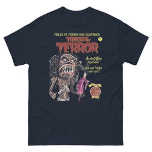 Trilogy of Terror T Shirt | Vintage 70s Horror Movie Tee | Gift for Cult Film Collector | Spooky Graphic Shirt for Movie Buffs