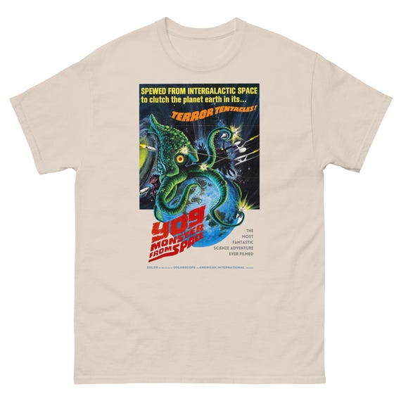 Retro Alien Monster T Shirt | Vintage 1950s Sci Fi Horror Tee | Classic Creature Feature Tentacle Beast Graphic Top for Cult Movie Fans