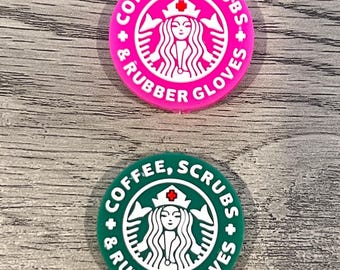 Nurse Pen Charm: Coffee Scrubs Rubber Gloves Silicone Focal Bead