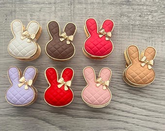 Set of 2 Quilted Bunny Phone Grips, Gold Bow Rabbit Phone Holder Bundle